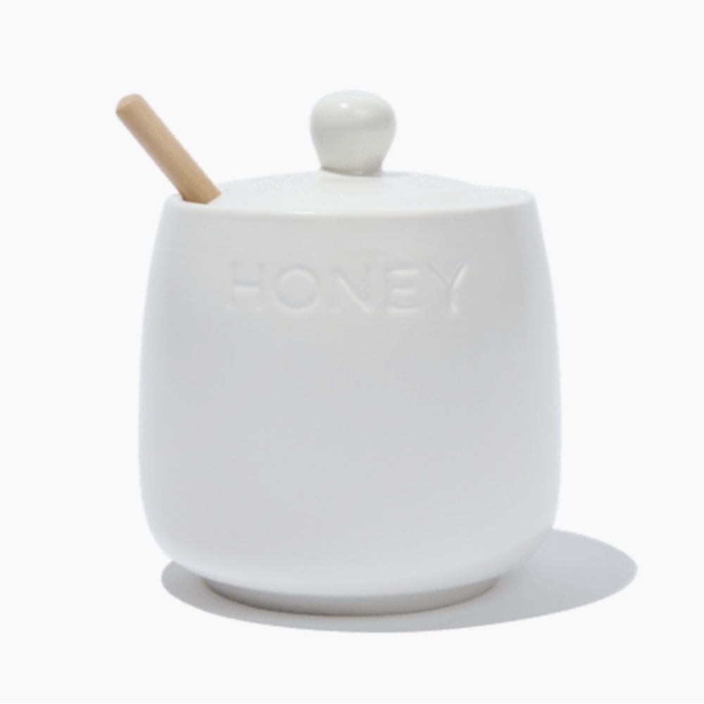 White Honey Jar with Lid and Dipper